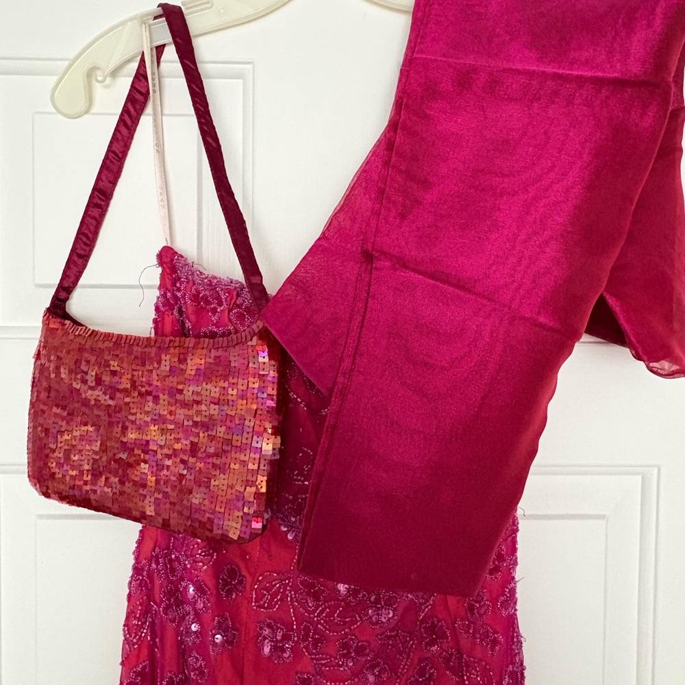 Beaded Floral Fuchsia Evening Gown - Picture 5 of 12